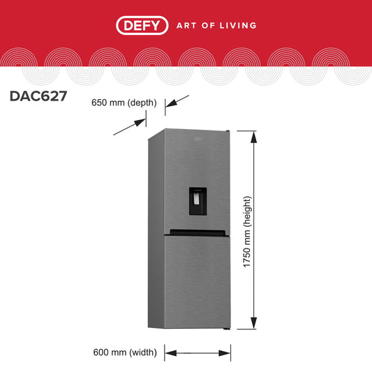 DEFY 323L Bottom Freezer Fridge Met DAC627