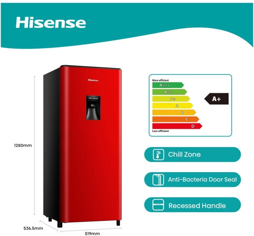 Hisense 177 L Single Door Fridge  (Red Finish, H235RRE-WD)
