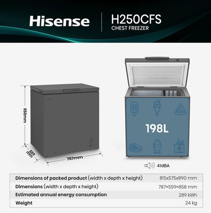 Hisense 198L Chest Freezer with Seamless Frame and Boundless Door - Grey
