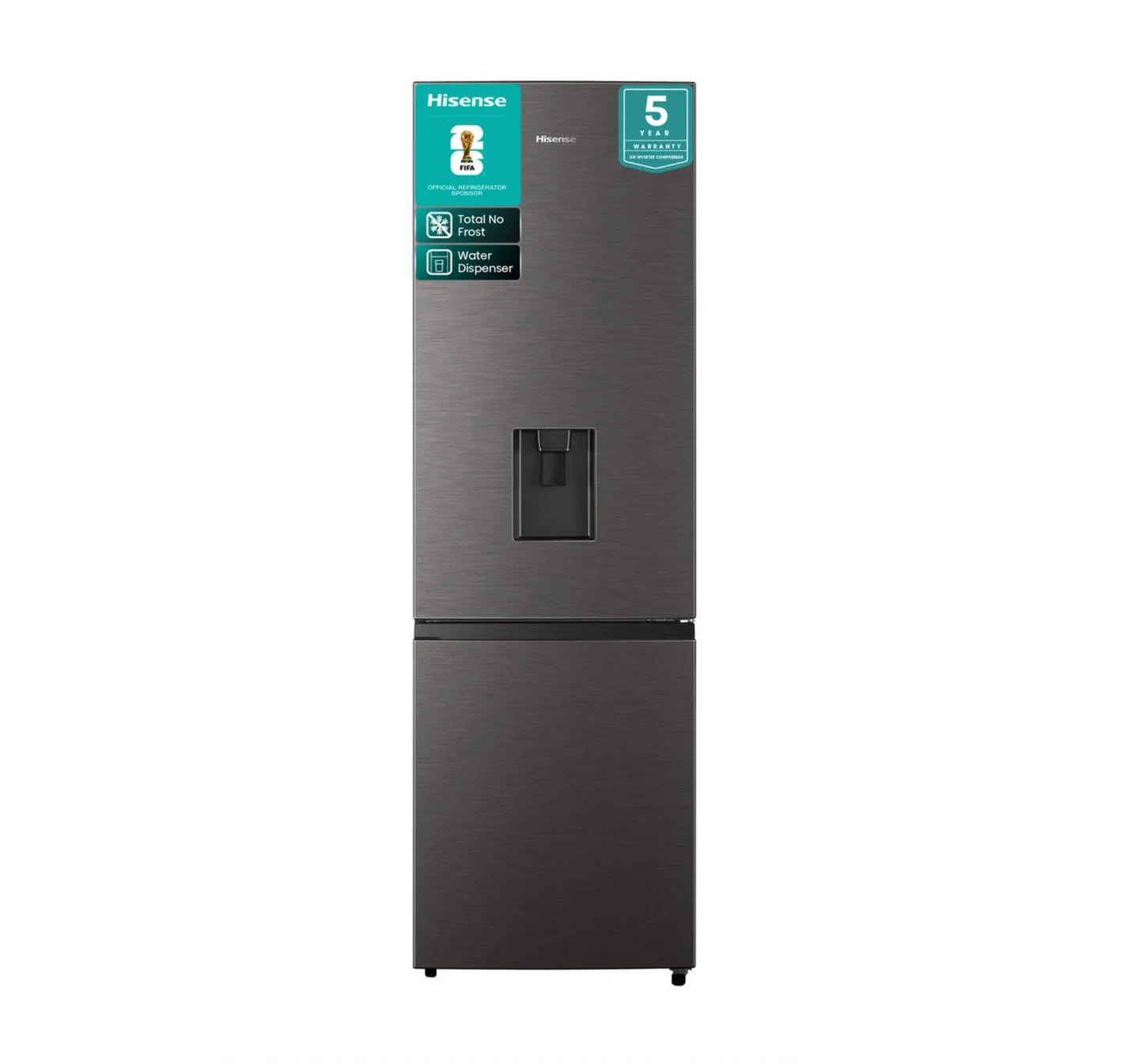 Hisense 222L Bottom Freezer Fridge with Water Dispenser -Titanium Inox