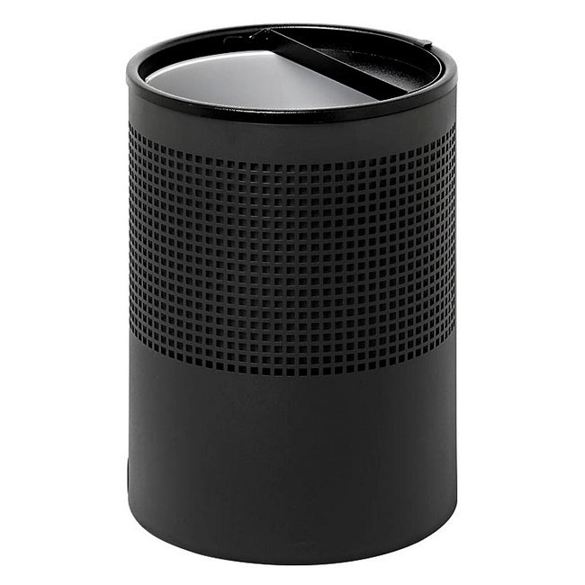 Steel Litter Bin - Wide - Ashtray Half Moon Flip Top Lid and Bin Liner - Square Punch - 400 Ø x 600 (H) mm - Black - 752BL-027SD