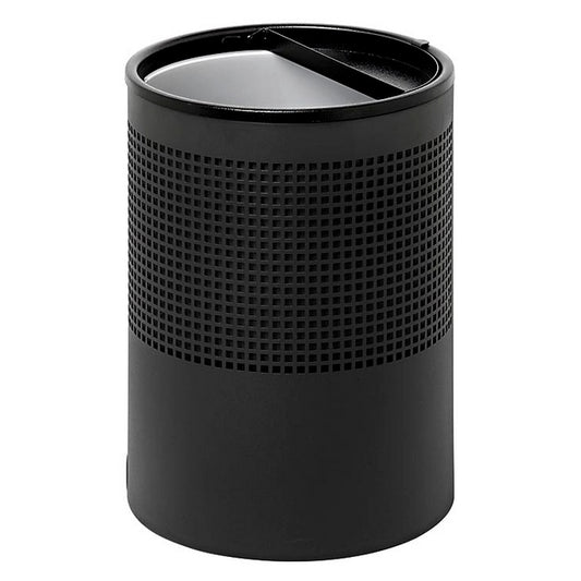 Steel Litter Bin - Wide - Ashtray Half Moon Flip Top Lid and Bin Liner - Square Punch - 400 Ø x 600 (H) mm - Black - 752BL-027SD